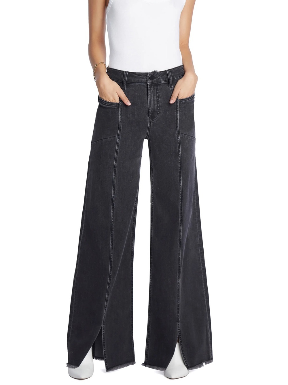 NWOT Wash Lab front slit black wide leg jeans in sold out size 27 *$128 retail*